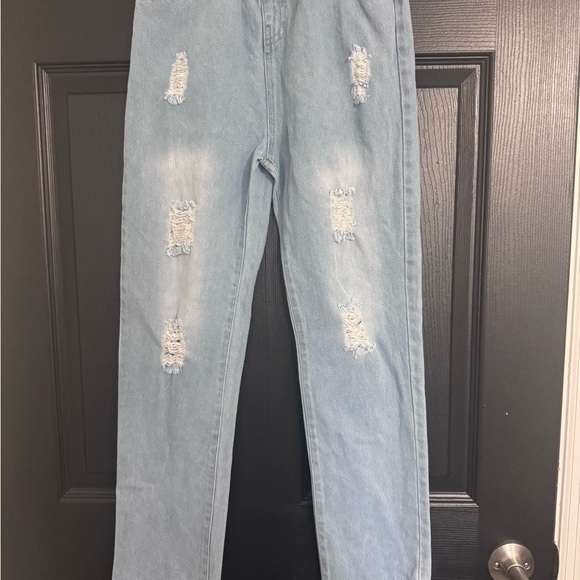Girls Light Blue Distressed Jeans - Picture 1 of 3